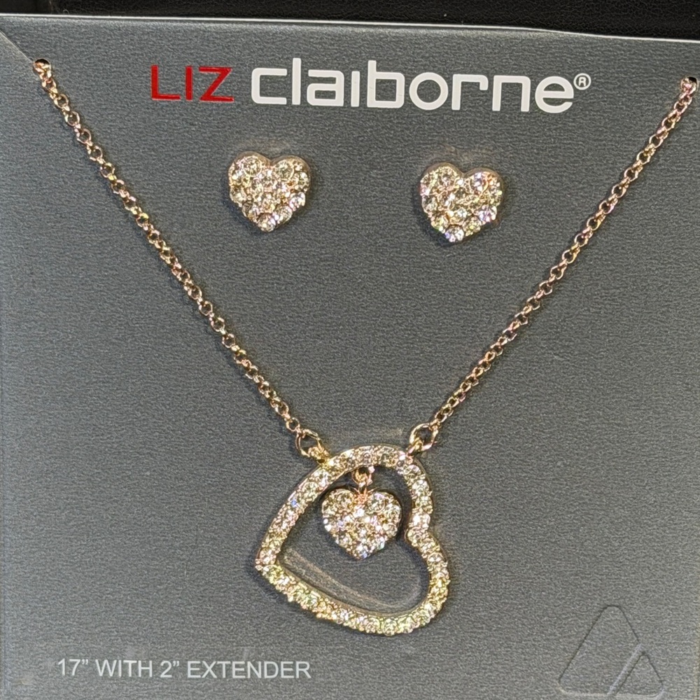Liz Claiborne Sparkling Gold Heart Necklace Set